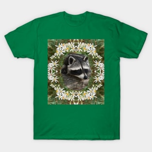 Adorable Raccoon Surrounded by Wildflowers T-Shirt